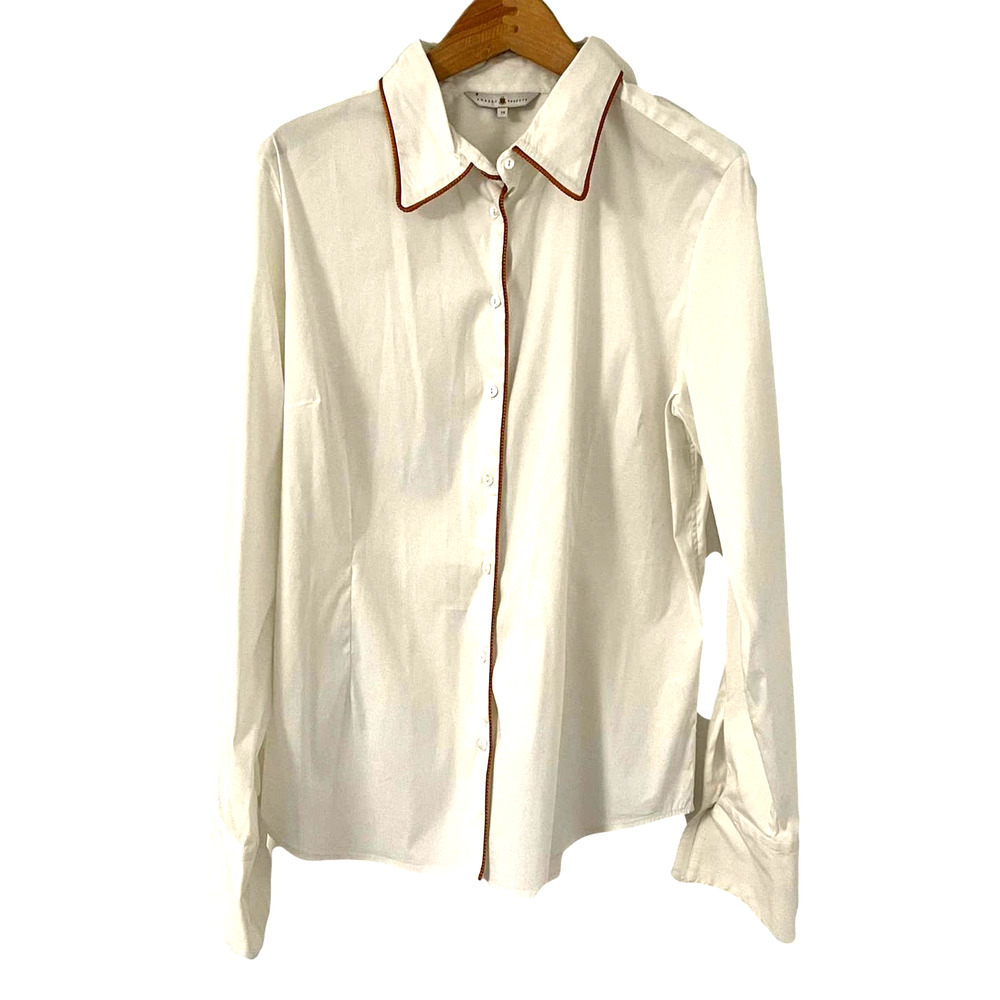 Robert Talbott Gold Edged White Button-Down Blous… - image 1